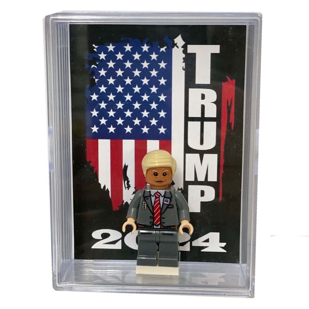 Donald Trump Custom Minifigure in Dispaly with Grey Suite President Trump 2024